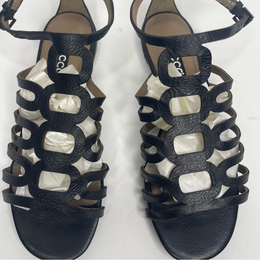Ecco Gladiator Sandals Size 38 Black Leather Strappy Shoes Flats Comfort Shoe - Picture 4 of 16
